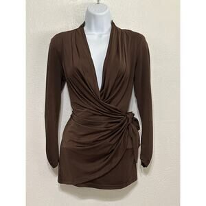 VTG 90s Y2K Cache Low Cut Wrap Tunic Top S/M Brown Going Out City Trendy Girl